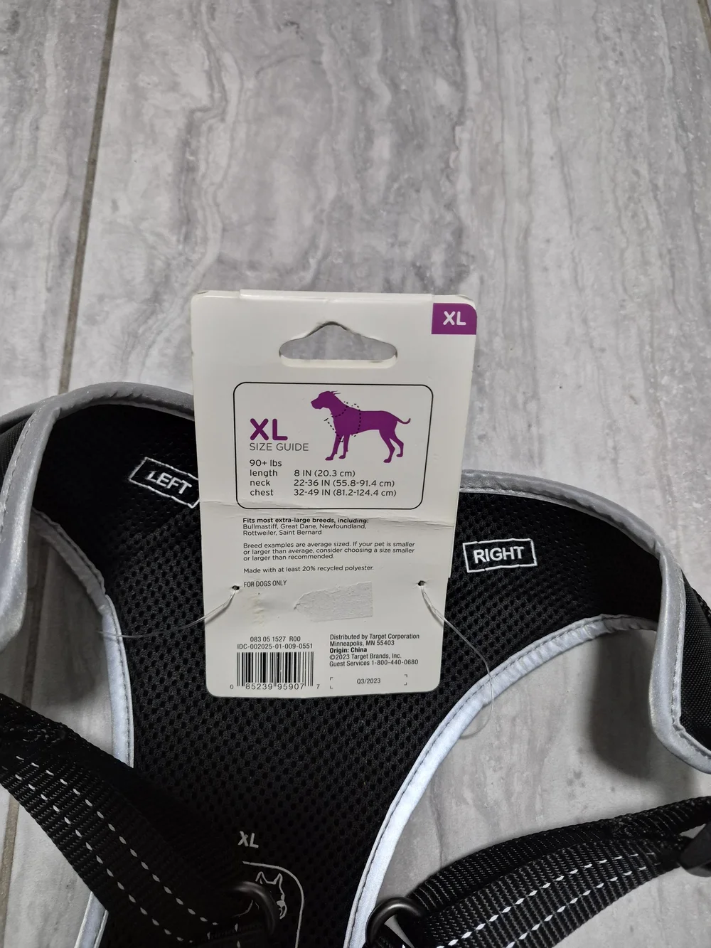 Boots & Barkley Ajustable Reflective Dog Harness Black Up To 90 Lbs XL